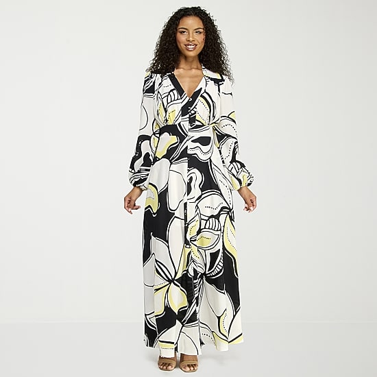 Premier Amour Womens High-Low V Neck Long Sleeve Puffed Maxi Dress