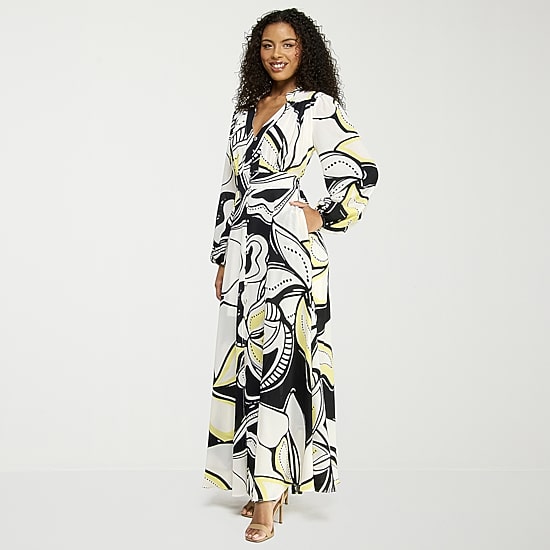 Premier Amour Womens High-Low V Neck Long Sleeve Puffed Maxi Dress