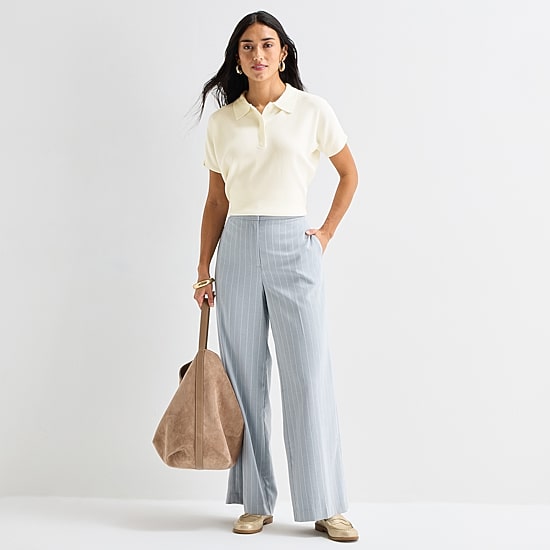 Worthington Womens Tall Wide Leg High Rise Pleated Pant