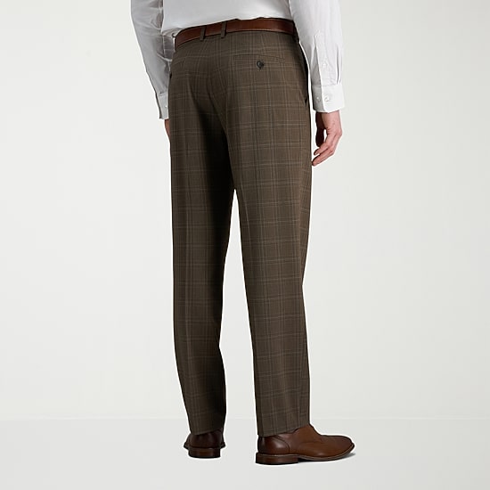 Haggar JMH Mens Stretch Fabric Classic Fit Plaid Flat Front Suit Pant