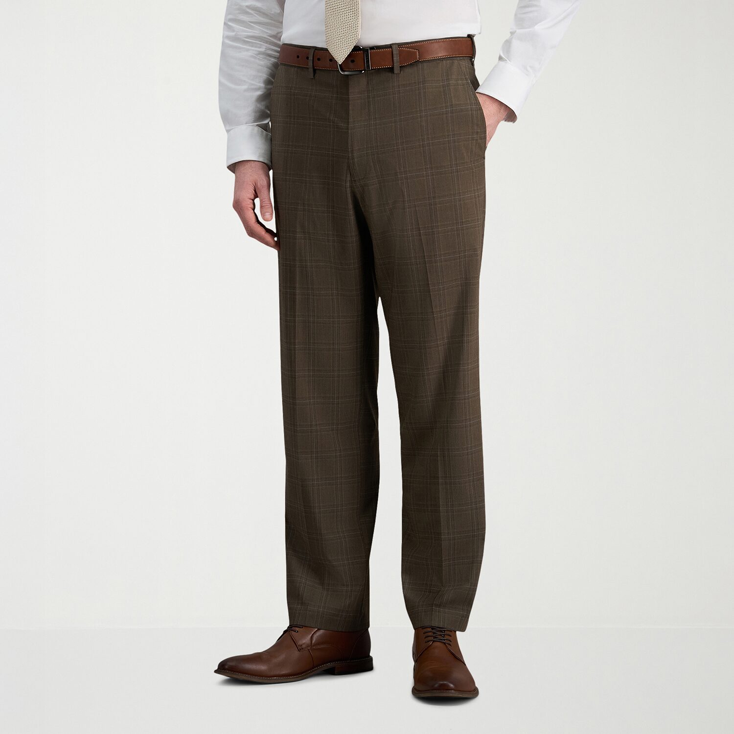 Haggar JMH Mens Stretch Fabric Classic Fit Plaid Flat Front Suit Pant