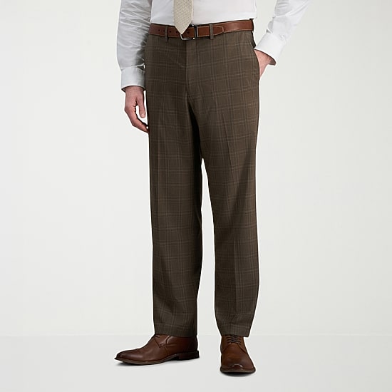 Haggar JMH Mens Stretch Fabric Classic Fit Plaid Flat Front Suit Pant