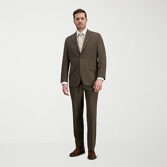 Haggar JMH Mens Stretch Fabric Classic Fit Plaid Flat Front Suit Pant