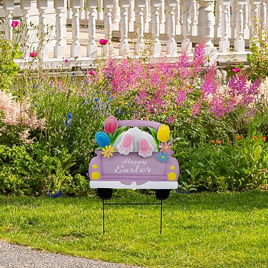 Northlight 14" Back Seat Bunny Happy Outdoor Garden Stake Easter Yard Art