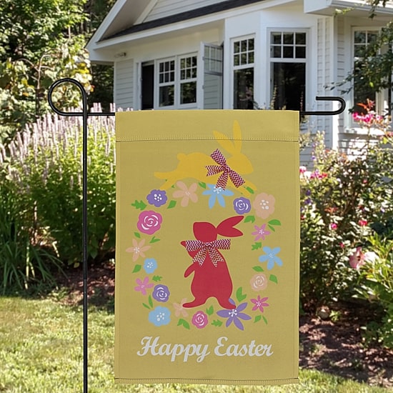 Northlight 18" Hopping Bunnies Happy Floral Outdoor Garden Flag