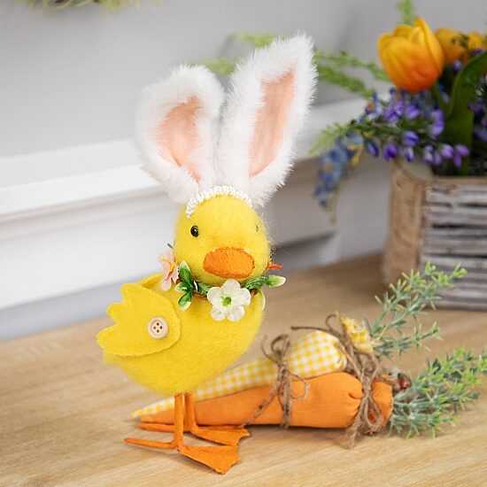 Northlight 10" Duckling With Rabbit Ears Floral Easter Figurine