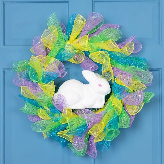 Northlight 24" Pastel Deco Mesh Ribbon Bunny Wreath