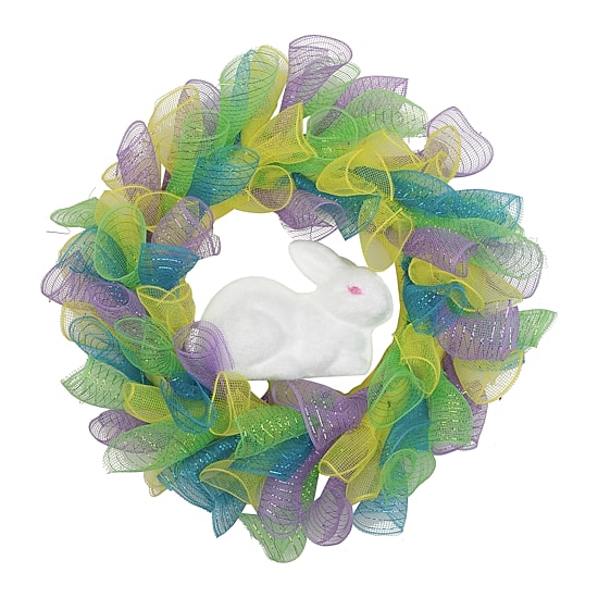 Northlight 24" Pastel Deco Mesh Ribbon Bunny Wreath