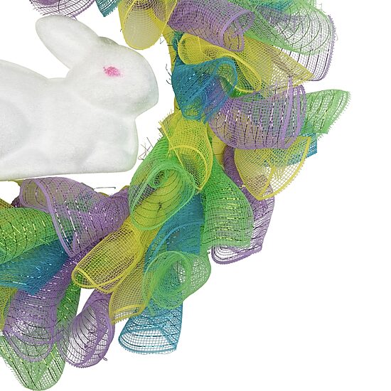 Northlight 24" Pastel Deco Mesh Ribbon Bunny Wreath
