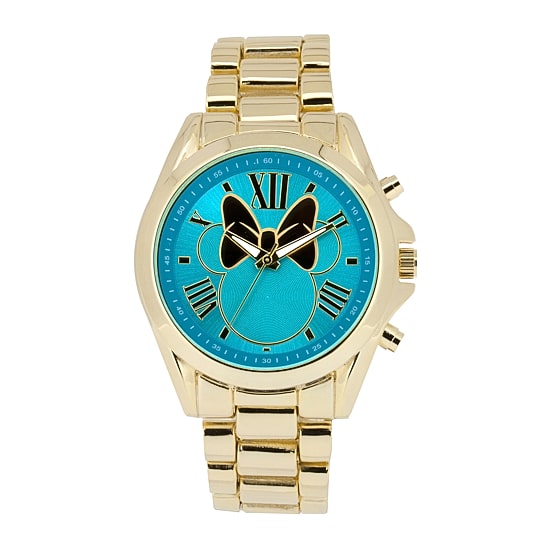 Disney Minnie Mouse Womens Blue Dial Gold-Tone Bracelet Watch