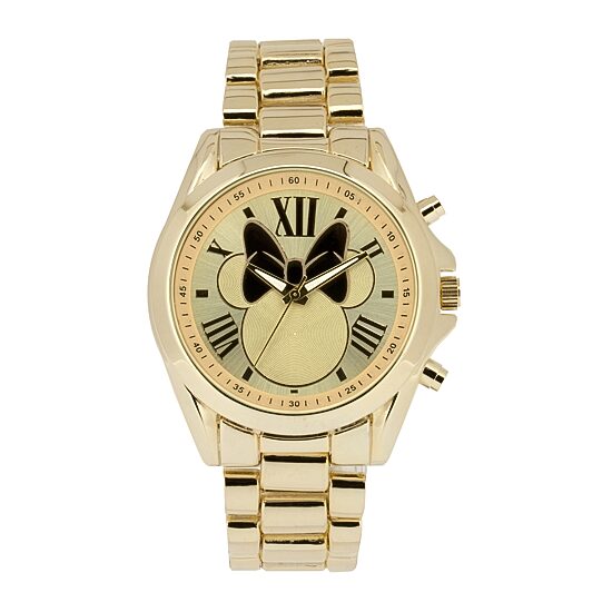 Disney Minnie Mouse Womens Gold-Tone Dial Gold-Tone Bracelet Watch