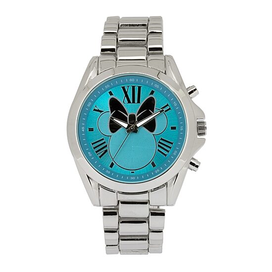 Disney Minnie Mouse Womens Blue Dial Silver-Tone Bracelet Watch
