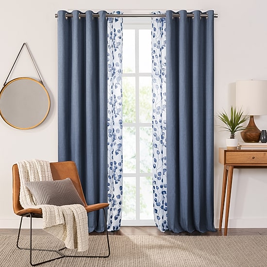 Fieldcrest Arden Botanical Leaf Cotton Grommet Top Sheer Single Curtain Panel