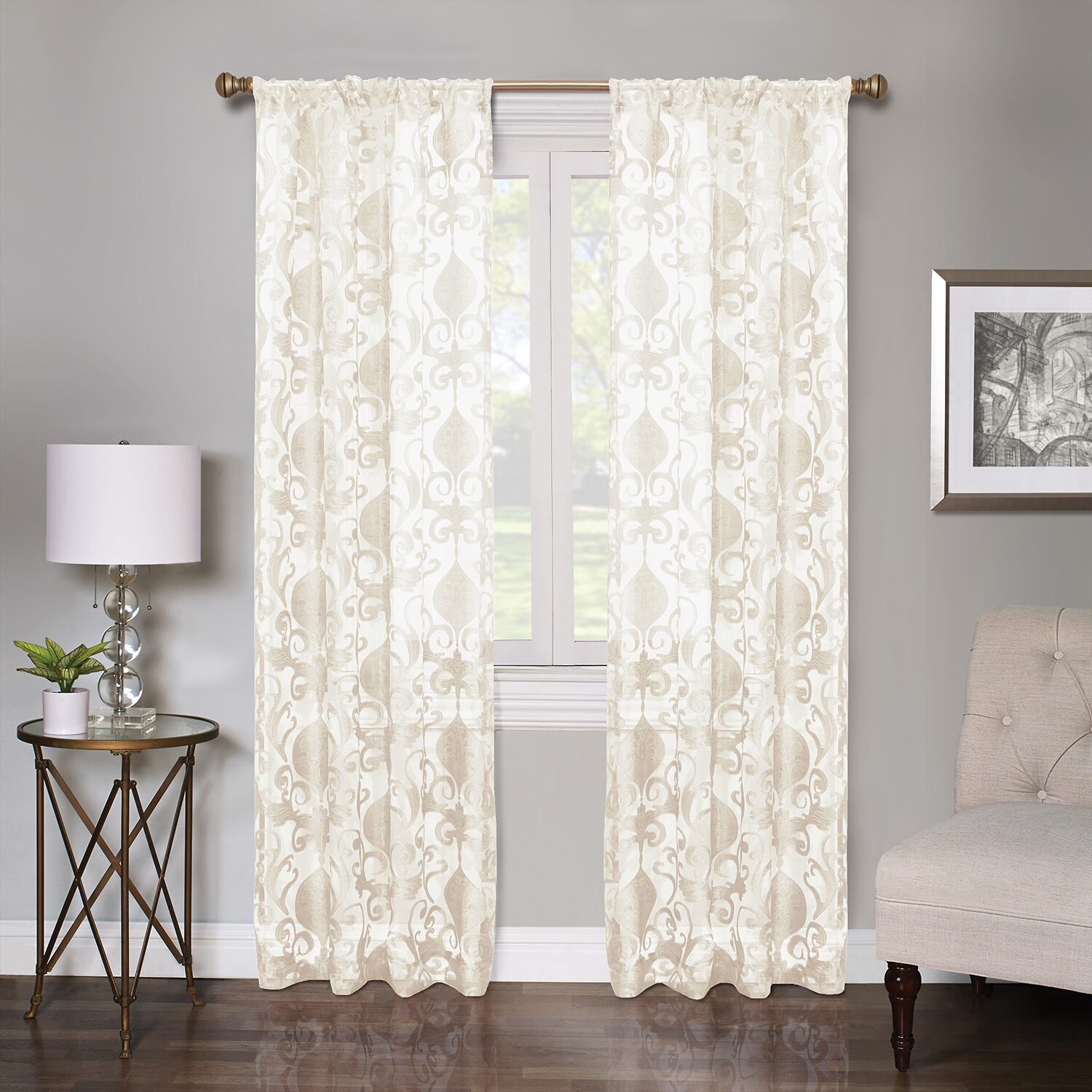 Regal Home Lombardi Floral Rod Pocket Sheer Single Curtain Panel