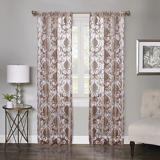 Regal Home Lombardi Floral Rod Pocket Sheer Single Curtain Panel
