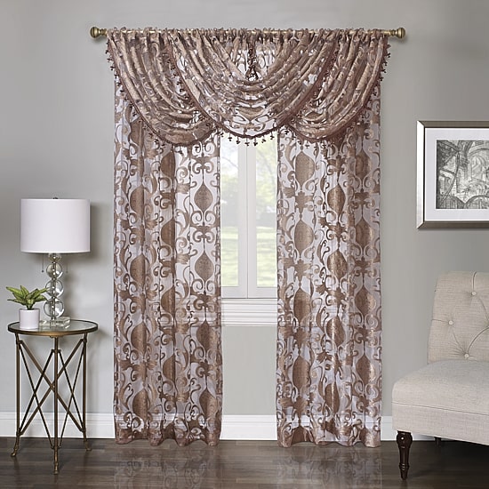 Regal Home Lombardi Floral Rod Pocket Sheer Single Curtain Panel