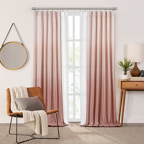 Fieldcrest Devin Flippable Ombre Cotton Chambray Rod Pocket Energy Saving 100% Blackout Single Curtain Panel