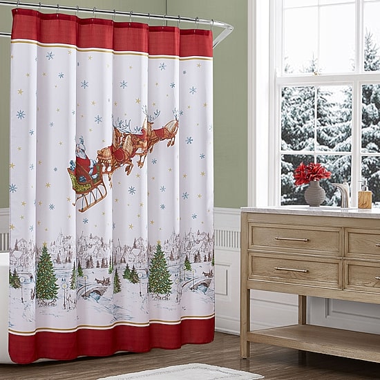 Elrene Home Fashions Santa's Snowy Sleighride Shower Curtain