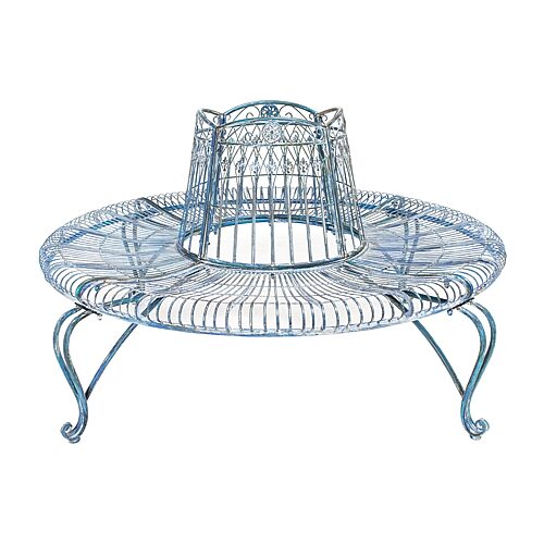 Ally Wrought Iron Tree Bench, One Size, Blue