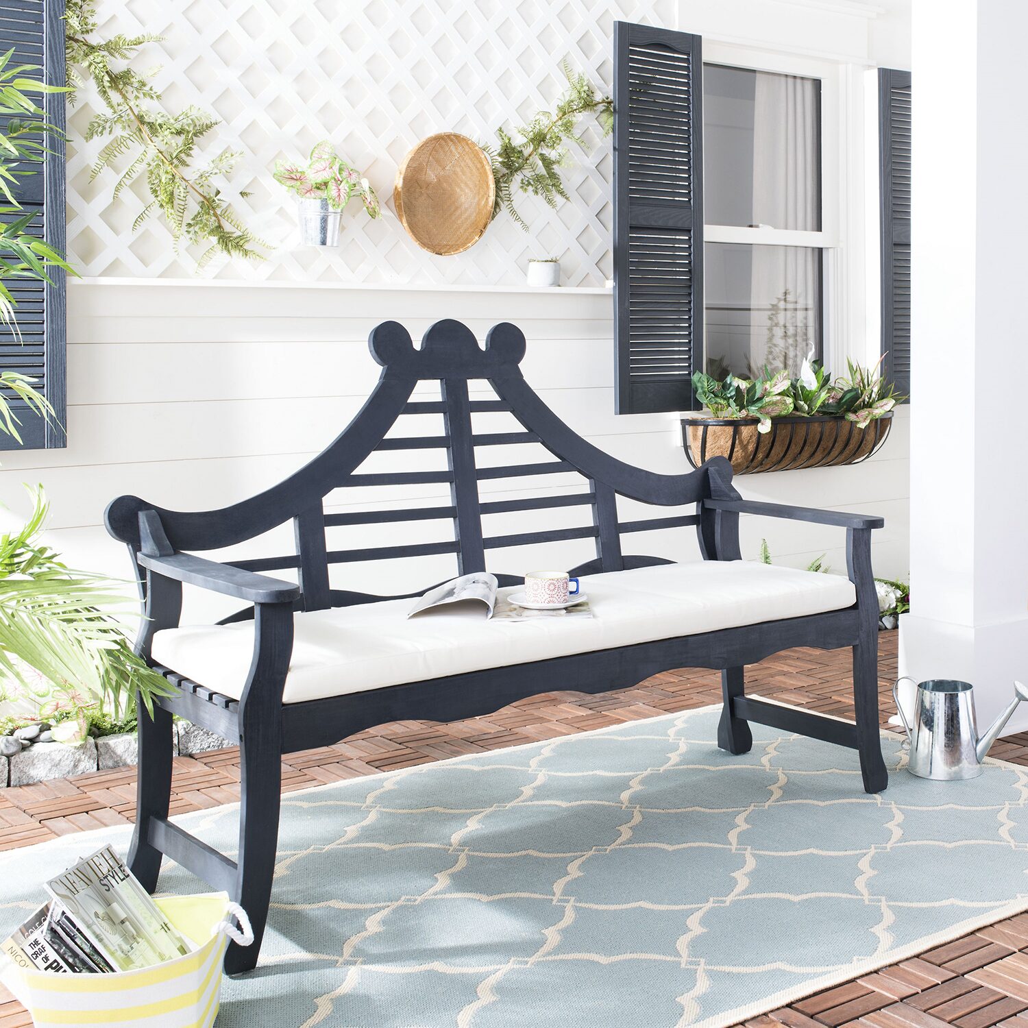 Azusa Carved Detail Wood Patio Bench