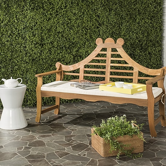 Azusa Carved Detail Wood Patio Bench