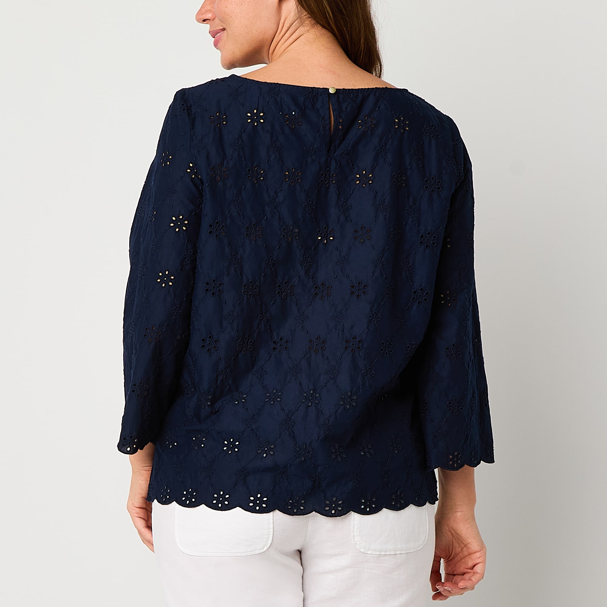 Liz Claiborne Womens Boat Neck 3/4 Sleeve Blouse