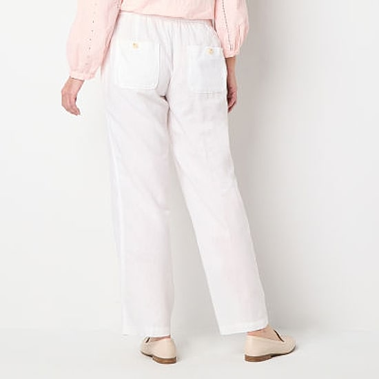 Liz Claiborne Linen Womens Wide Leg Mid Rise Drawstring Pant