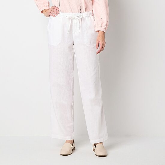 Liz Claiborne Linen Womens Wide Leg Mid Rise Drawstring Pant