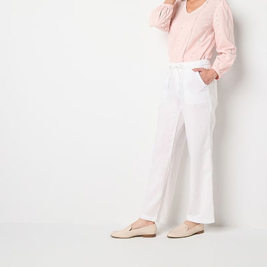Liz Claiborne Linen Womens Wide Leg Mid Rise Drawstring Pant