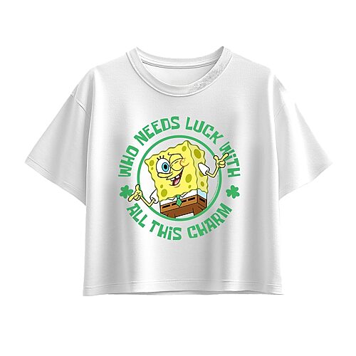 Big Kid Girls Round Neck Short Sleeve Regular Fit Spongebob Graphic T-Shirt, Large, White