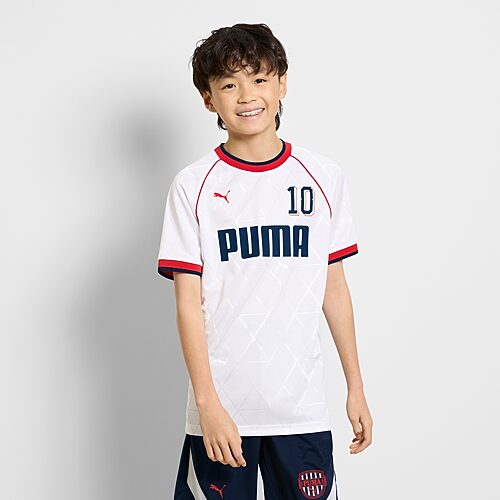 PUMA Big Kid Boys Crew Neck Short Sleeve Jersey, Medium (10-12), White