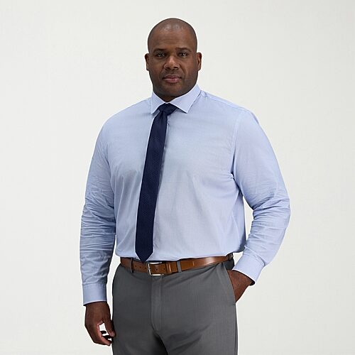 Haggar Big and Tall Mens Classic Fit Wrinkle Free Long Sleeve Dress Shirt, 18.5 36-37, Blue