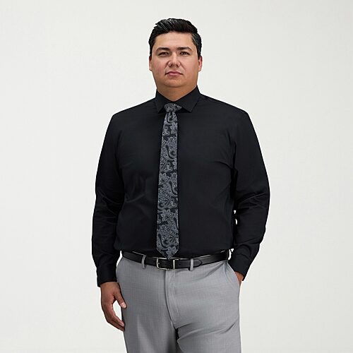 Haggar Big and Tall Mens Classic Fit Wrinkle Free Long Sleeve Dress Shirt, 18.5 36-37, Black