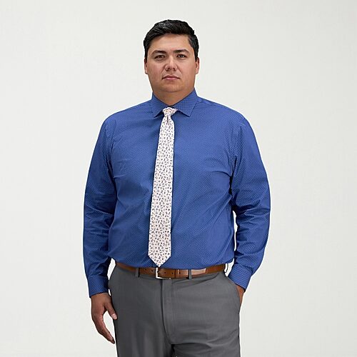 Haggar Big and Tall Mens Classic Fit Wrinkle Free Long Sleeve Dress Shirt, 17.5 35-36, Blue