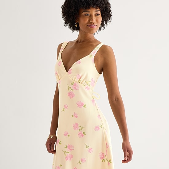 by&by Womens Juniors Sleeveless Floral Midi Slip Dress