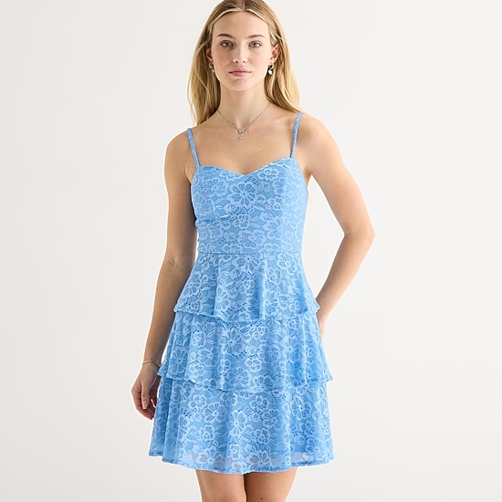 by&by Womens Juniors Sweetheart Neck Sleeveless Fit + Flare Dress
