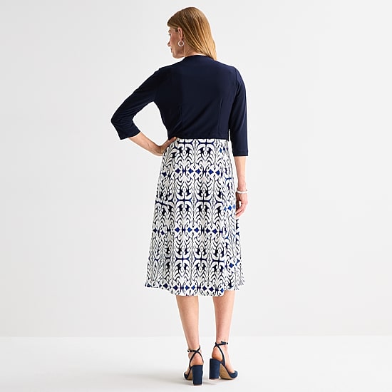 Danny & Nicole Womens Midi Damask Jacket Dress