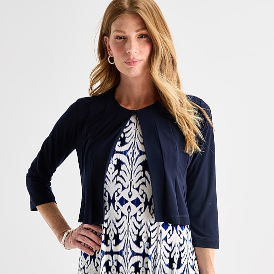 Danny & Nicole Womens Midi Damask Jacket Dress