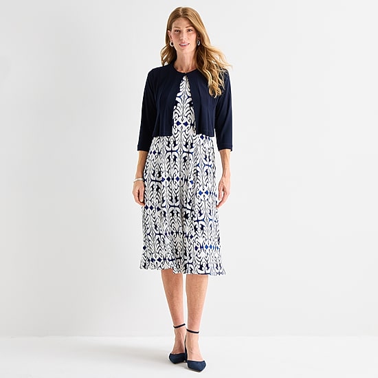 Danny & Nicole Womens Midi Damask Jacket Dress