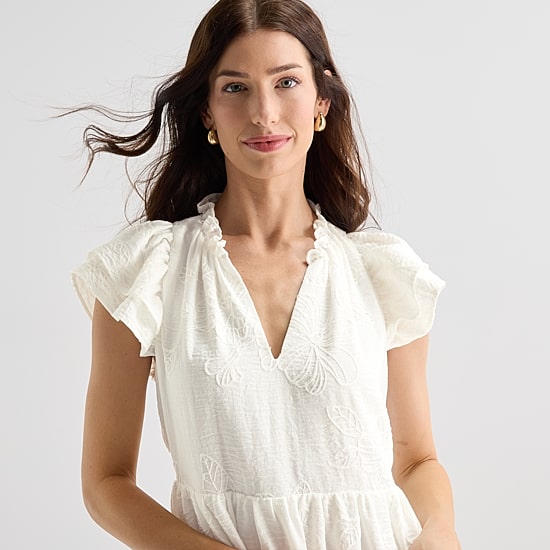 Willow Glenn Womens V Neck Short Sleeve Embroidered Babydoll Dress