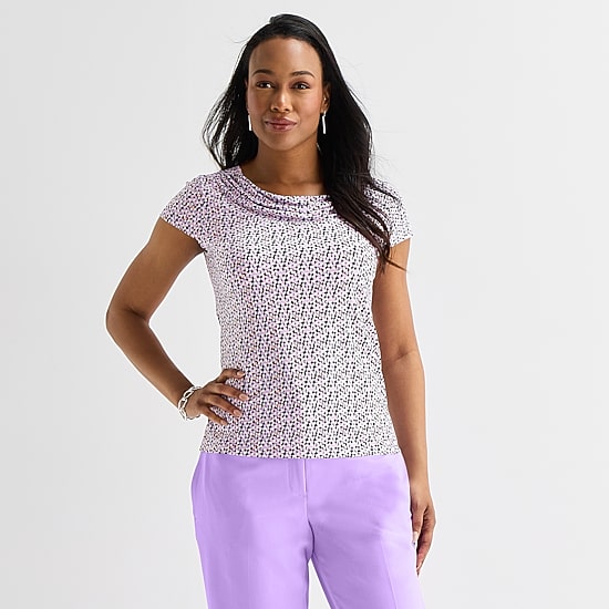 Black Label by Evan-Picone Womens Cowl Neck Short Sleeve Blouse