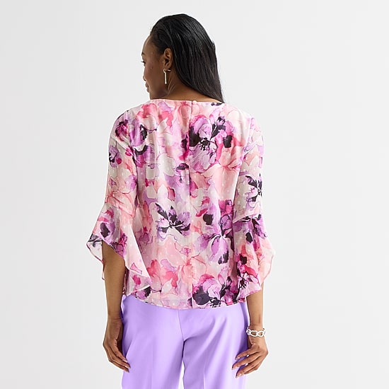 Black Label by Evan-Picone Womens Round Neck 3/4 Sleeve Blouse