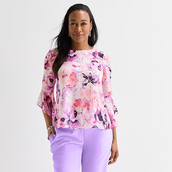 Black Label by Evan-Picone Womens Round Neck 3/4 Sleeve Blouse