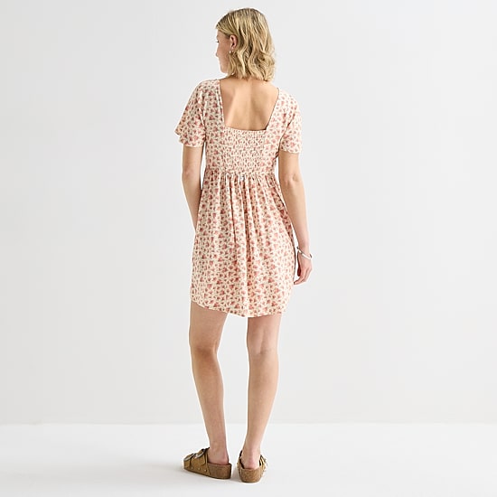 Hurley Womens Juniors Scoop Neck Short Sleeve Floral Fit + Flare Dress