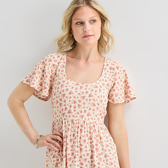 Hurley Womens Juniors Scoop Neck Short Sleeve Floral Fit + Flare Dress