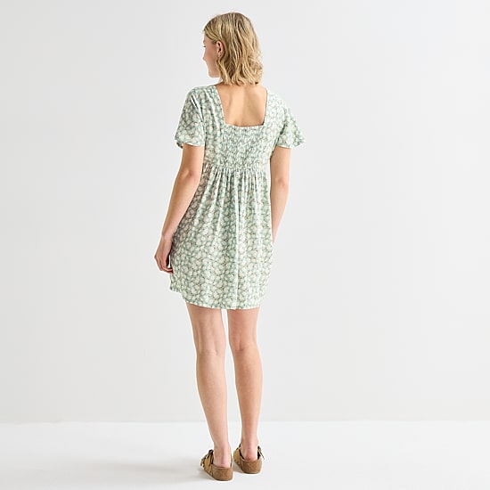 Hurley Womens Juniors Scoop Neck Short Sleeve Floral Fit + Flare Dress