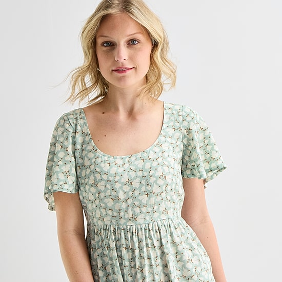 Hurley Womens Juniors Scoop Neck Short Sleeve Floral Fit + Flare Dress