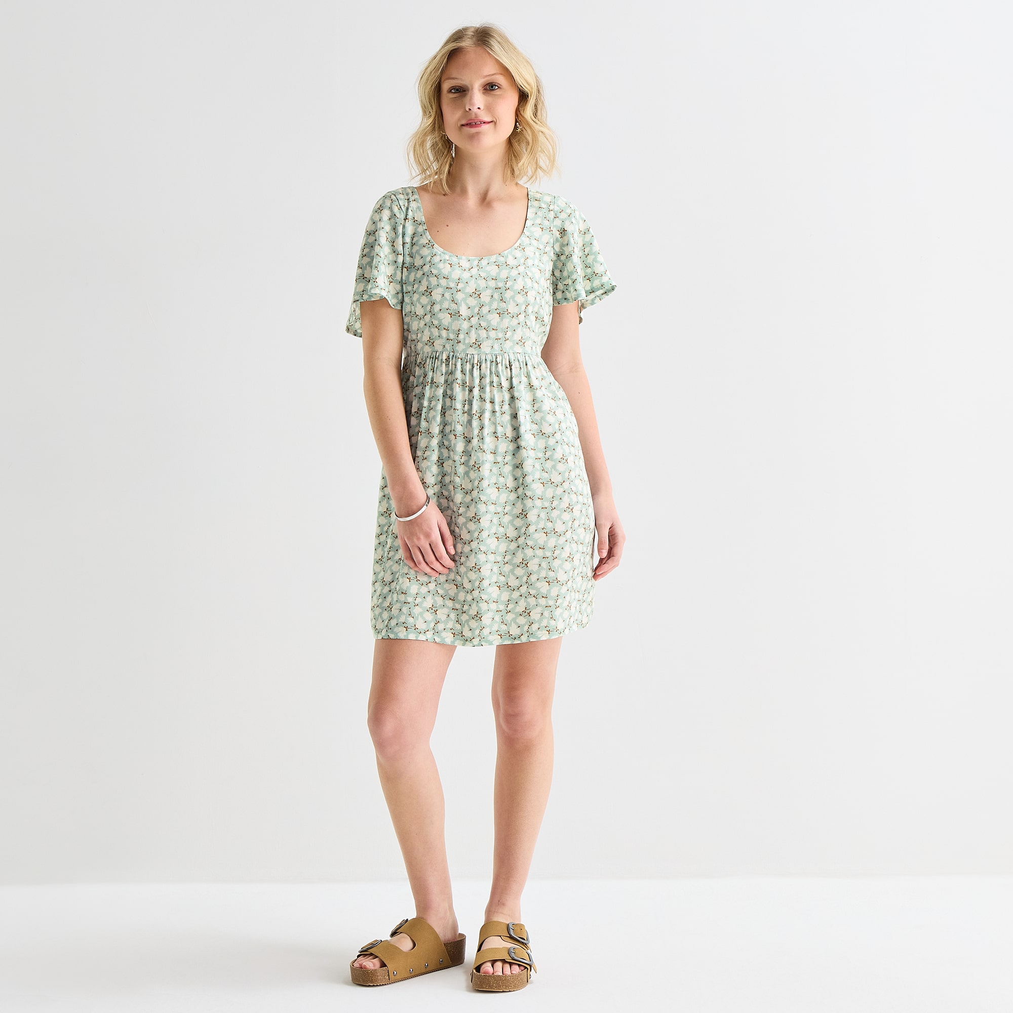 Hurley Womens Juniors Scoop Neck Short Sleeve Floral Fit + Flare Dress
