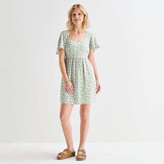 Hurley Womens Juniors Scoop Neck Short Sleeve Floral Fit + Flare Dress