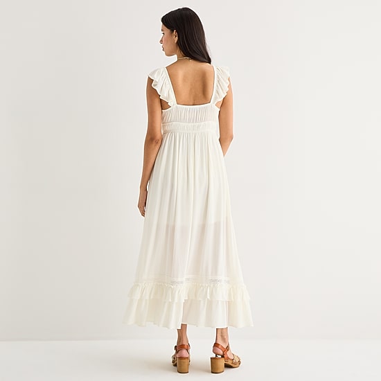 Arizona Womens Juniors Midi Square Neck Sleeveless Peasant Dress